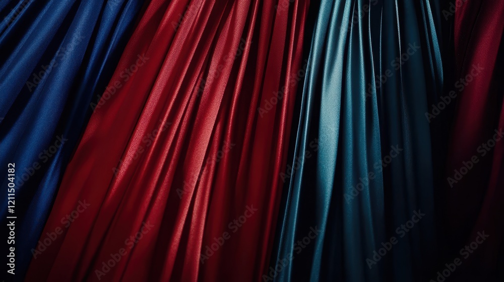 Fototapeta premium Elegant Draped Red and Blue Satin Fabric 