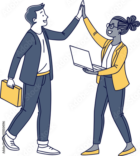 People shaking hands at work - Two businesspeople, man and woman doing handshake in office at work while smiling over business agreement and deal. Flat design stock illustration on white background