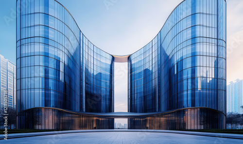 The fa ç ade of modern skyscrapers and glass curtain wall buildings in the city photo