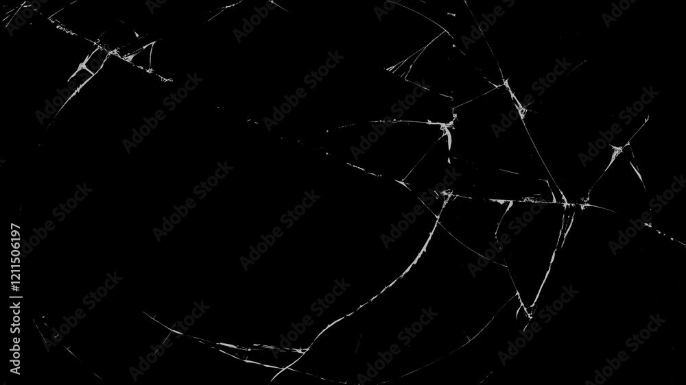 Overlay video effect with broken glass cracks covering the screen, perfect for adding a damaged or suspenseful feel to videos, presentations, or other visual projects
