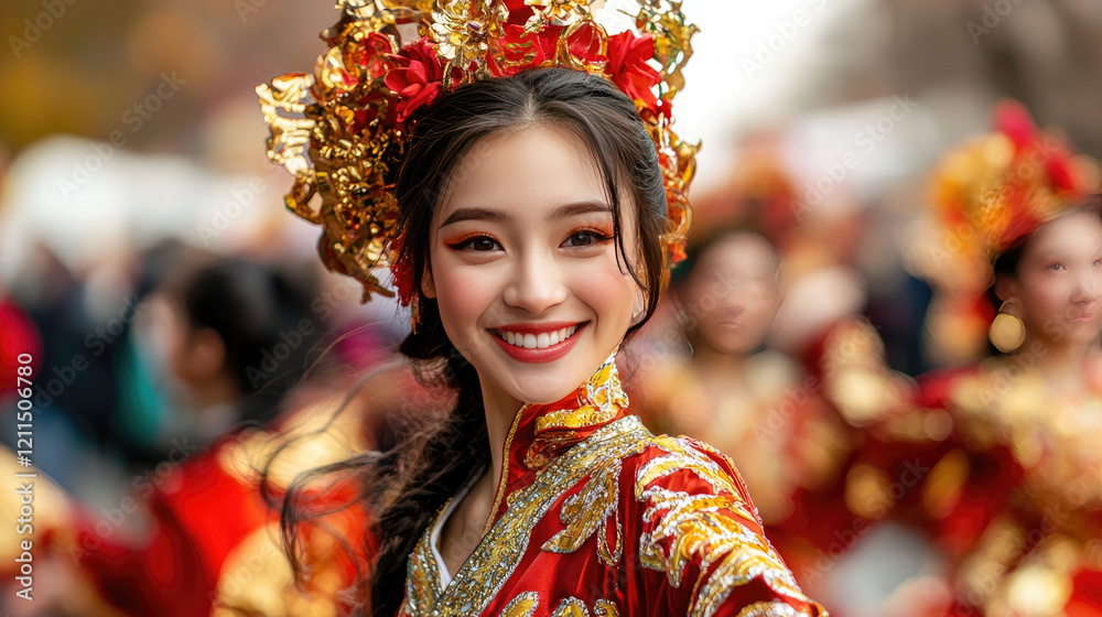 Woman Celebrating Cultural Festival in Vibrant Red Traditional Attire Woman Celebrating Cultural Festival in Vibrant Red Traditional Attire
