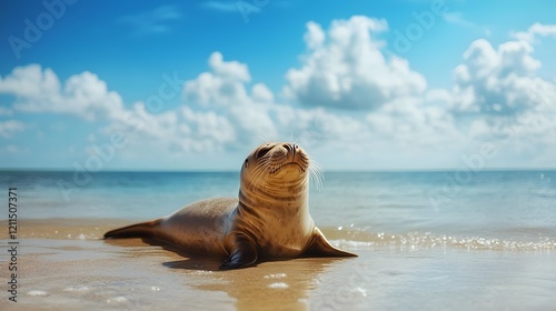 Hawaiian Monk Seal on Sandy Beach photo