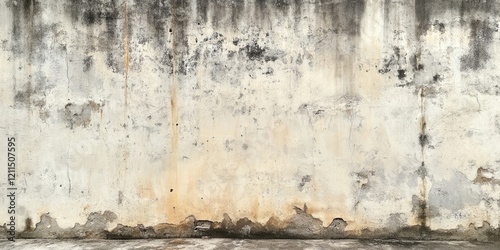 Obraz na płótnie Weathered concrete wall with prominent stains and leaks in beige and gray tones, featuring a rough textured surface and uneven patterns. w salonie