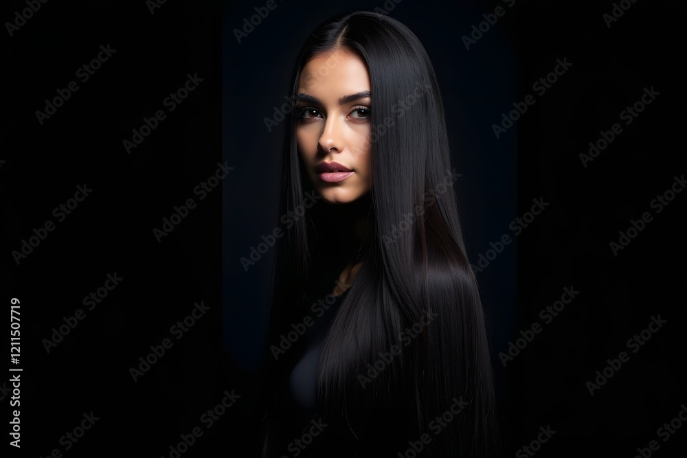 Beauty woman with straight black hair on dark background. Beauty woman with straight black hair on dark background.