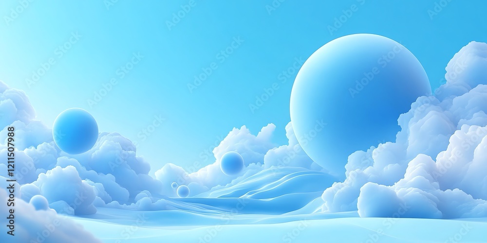 Serene Blue Spheres Floating Above Dreamy Cloudscape Serene Blue Spheres Floating Above Dreamy Cloudscape