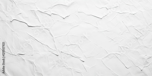 Crumpled white paper texture background with subtle shadows in a horizontal layout ideal for design projects requiring space for text or images photo