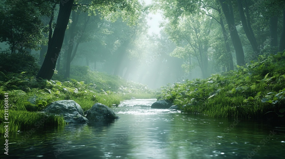 Mountain stream running through a green forest, peaceful and refreshing Mountain stream running through a green forest, peaceful and refreshing