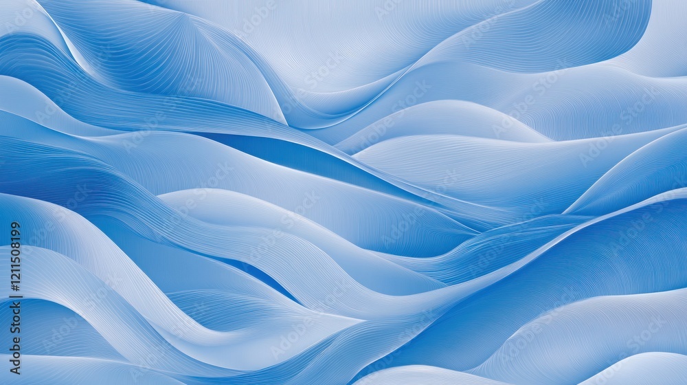 Fototapeta premium Abstract blue waves flowing, light background, design texture