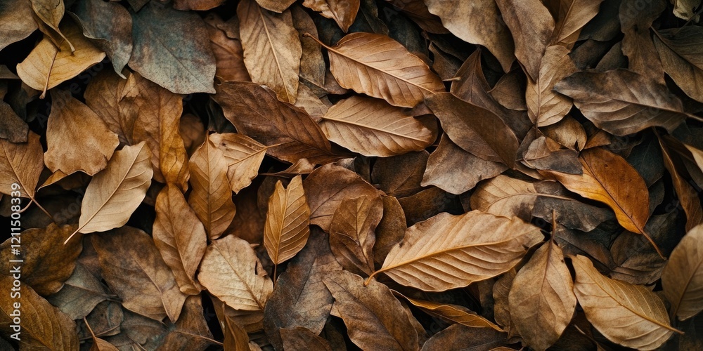 Brown and orange withered leaves scattered densely on a dark surface creating a textured backdrop of autumnal decay and natural beauty Brown and orange withered leaves scattered densely on a dark surface creating a textured backdrop of autumnal decay and natural beauty