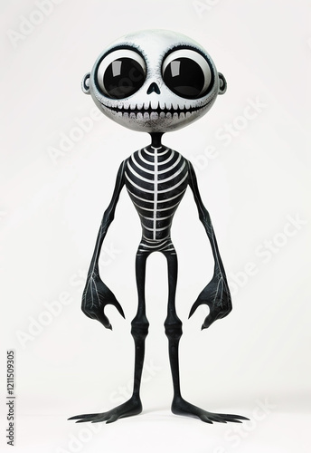 Monster character with exaggerated features and skeleton design in a minimalist setting
