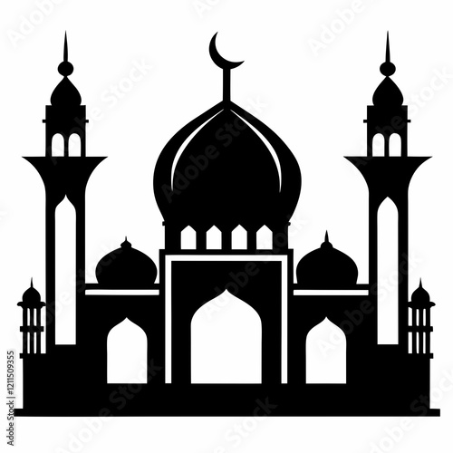 Majestic Mosque Silhouette on White