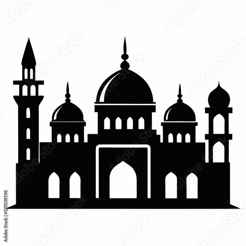 Majestic Mosque Silhouette on White