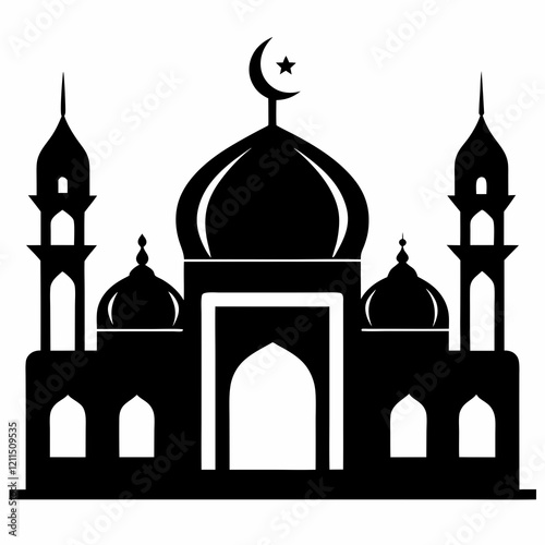 Majestic Mosque Silhouette on White