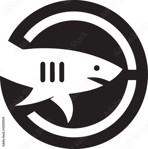 Simple shark logo on black and white background