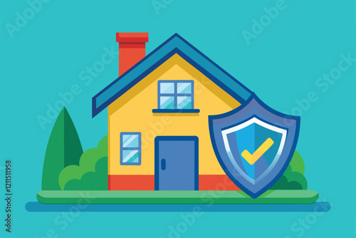 A colorful illustration depicting a house with a shield, symbolizing home insurance protection Home insurance