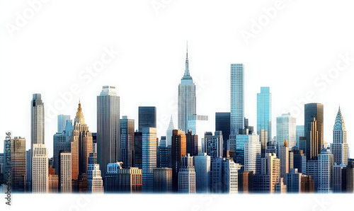 High rise buildings in modern cities, white background photo
