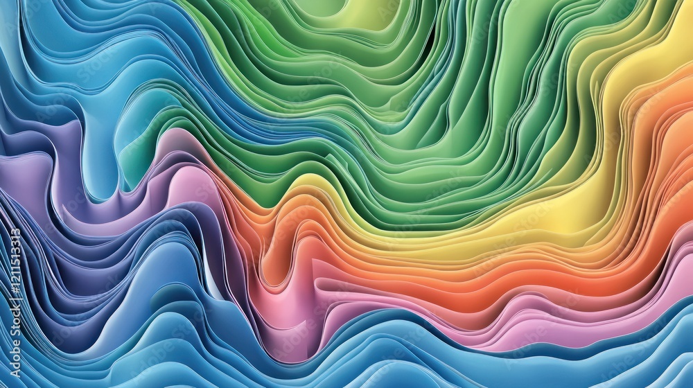 Fototapeta premium Abstract rainbow paper waves, flowing, layered, background texture, design