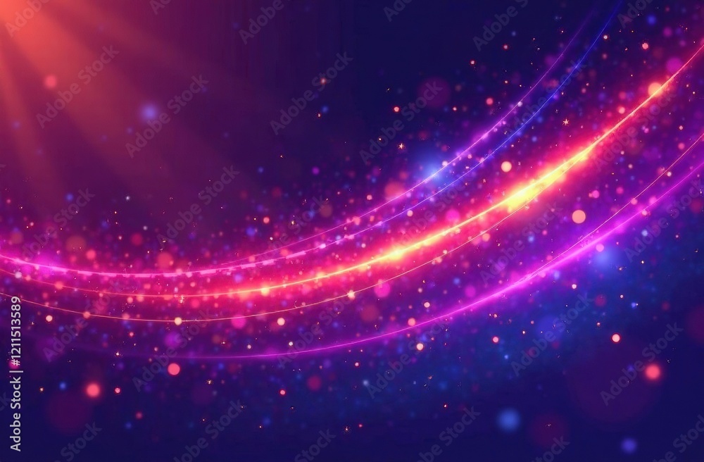 Obraz premium Glowing particles and purple wave image over dark blue background. Abstract, futuristic, digital, technology, energy, light