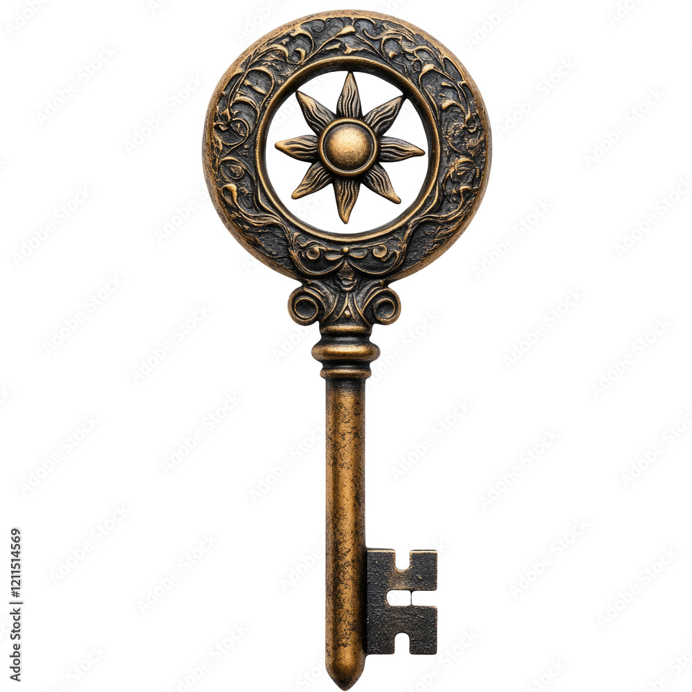 Obraz premium Vintage Key with Intricate Design Isolated on Transparent Background