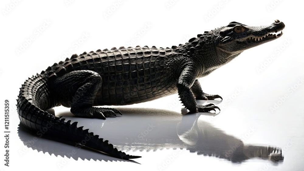 Naklejka premium Fierce crocodile silhouette, isolated black reptile profile, perfect for wildlife designs.