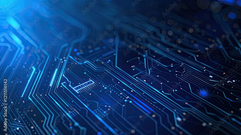 Abstract representation of a circuit board with glowing blue elements. Abstract representation of a circuit board with glowing blue elements.