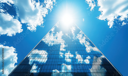 The fa ç ade of modern skyscrapers and glass curtain wall buildings in the city photo