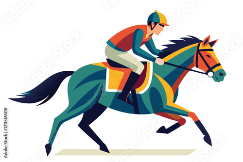 A jockey races on a colorful horse, showcasing speed and agility on the racetrack Horse race jockey icon