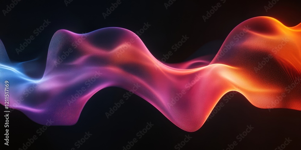 Abstract wave design with smooth flowing gradients in vibrant pinks, blues, and oranges on a dark background creating dynamic motion.