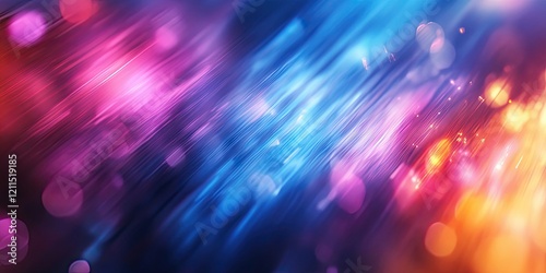 Vibrant abstract background with blurred lines in blue, pink, and orange hues creating a dynamic, ethereal atmosphere with soft bokeh effects.