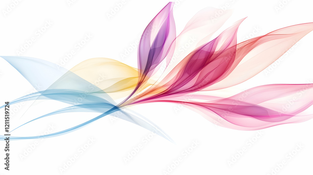 Colorful abstract flower design, elegant curves, white background, ideal for website banners or greeting cards Colorful abstract flower design, elegant curves, white background, ideal for website banners or greeting cards