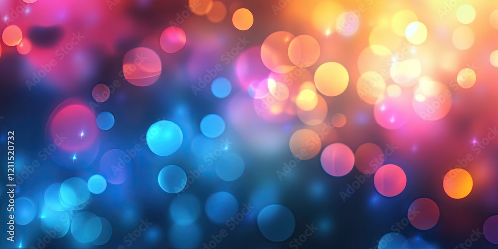 Fototapeta premium Vibrant blurred bokeh background with soft blue, orange, pink, and purple circles blending seamlessly throughout the image in an abstract composition.