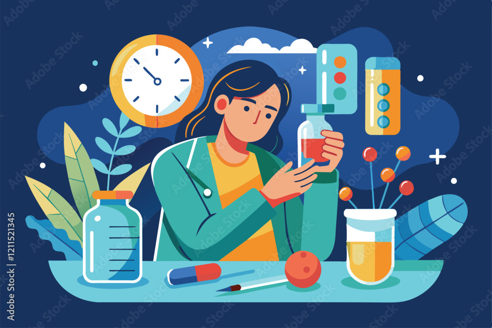 The individual studies a sample while clock hands indicate time spent on the task hours of taking medicine from the doctor The individual studies a sample while clock hands indicate time spent on the task hours of taking medicine from the doctor