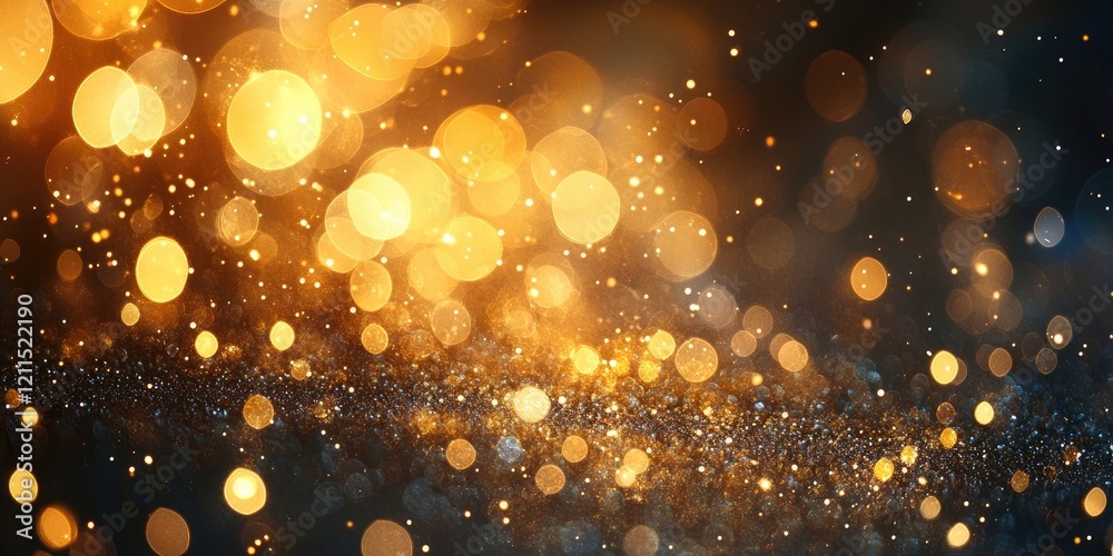 Golden and blue sparkling bokeh background with blurred circles in varying sizes and depth creating a dreamy, festive atmosphere Golden and blue sparkling bokeh background with blurred circles in varying sizes and depth creating a dreamy, festive atmosphere