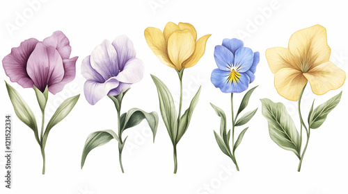 Wallpaper Mural Colorful spring flowers bouquet illustration, isolated on white background, perfect for cards or websites Torontodigital.ca