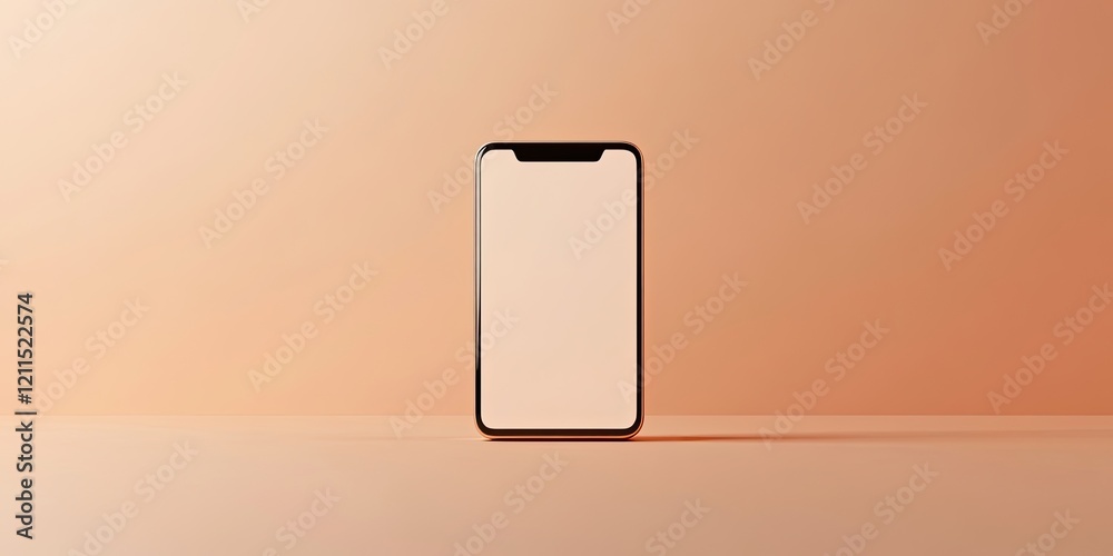 Isolated modern smartphone on a soft peach background with a blank screen and ample copy space for text or design elements.