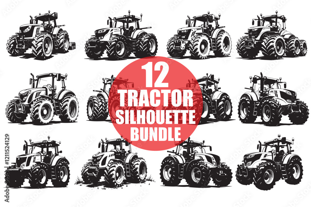 Naklejka premium Tractor Silhouette Design Bundle