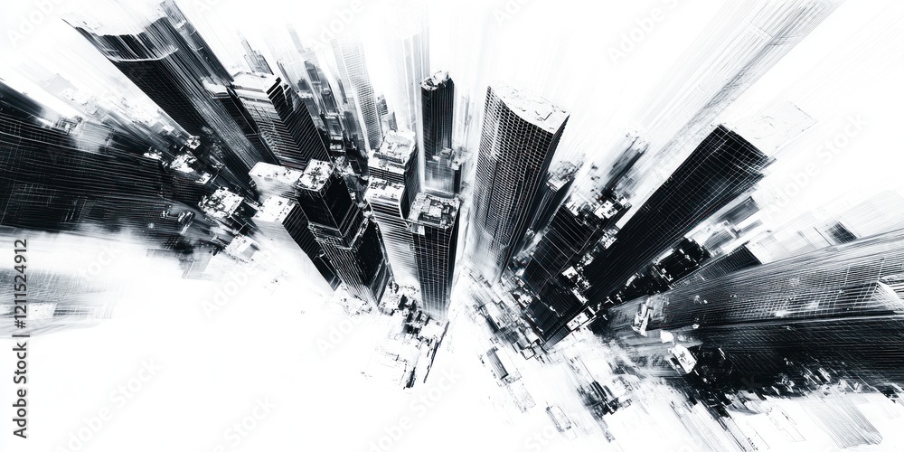 Fototapeta premium Abstract Cityscape Aerial View Black White Skyscrapers