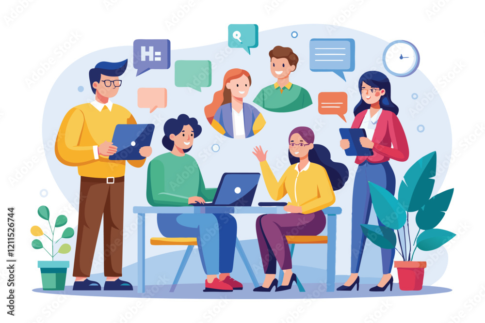A group of HR professionals discusses outsourcing strategies in a collaborative office environment hr team looking for outsource employees concept A group of HR professionals discusses outsourcing strategies in a collaborative office environment hr team looking for outsource employees concept