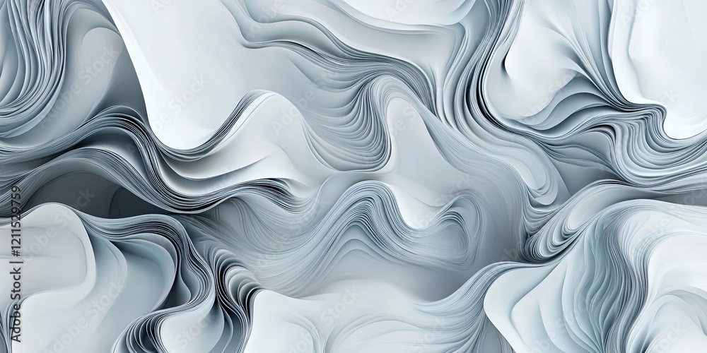 Obraz premium Abstract wavy texture in soft gray tones blending seamlessly to create a dynamic and elegant background design showcasing depth and movement