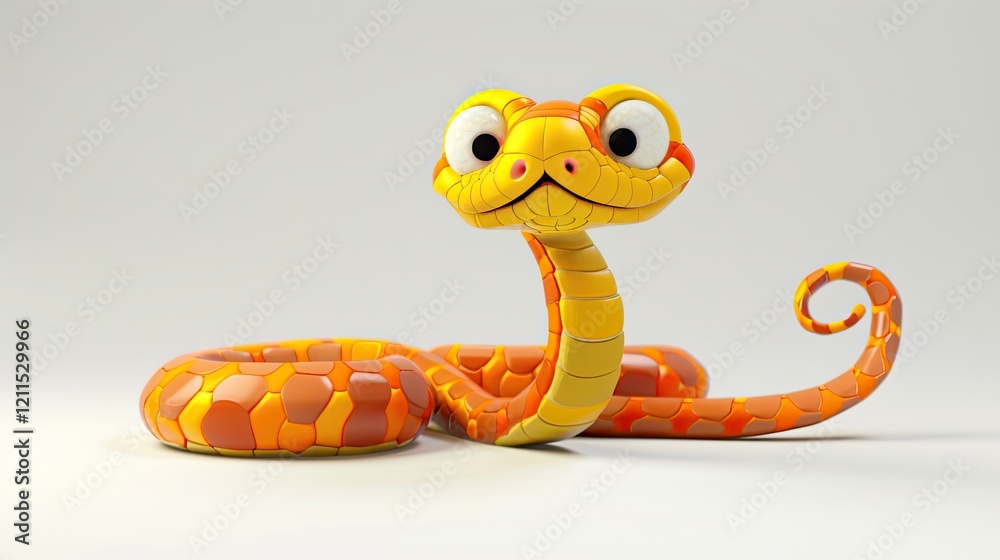 Fototapeta premium Cute cartoon snake, white background