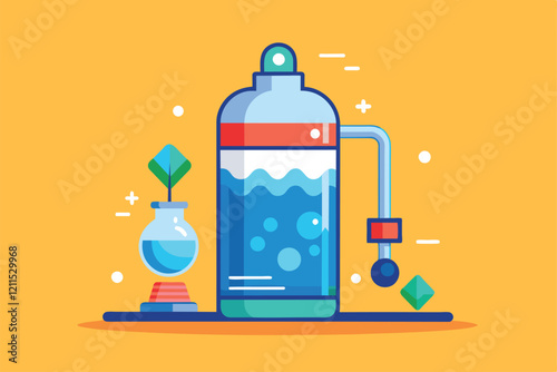 A hydration station showcases a water dispenser beside a plant in a vibrant setting Hydratation Customizable Semi Flat Illustration