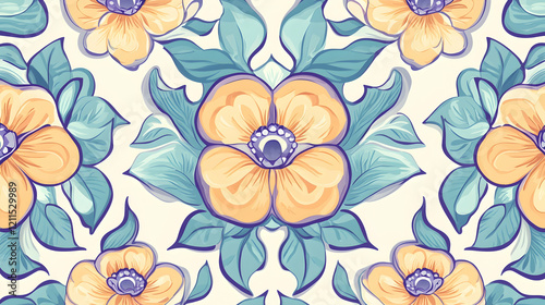 Wallpaper Mural Elegant floral pattern, pastel blossoms, leafy design, textile background, home decor Torontodigital.ca