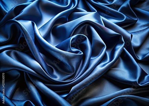 Opulent textile portraiture: midnight blue waves swirl, creating a luxurious, deep blue backdrop. photo