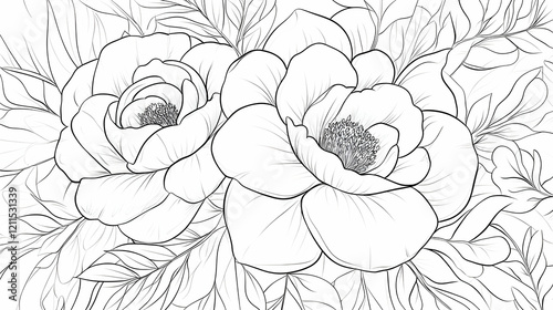 Wallpaper Mural Elegant line art floral bouquet, black and white, botanical illustration, perfect for wedding invitations or home decor Torontodigital.ca