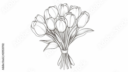 Elegant line drawing of a tulip bouquet, perfect for cards or websites