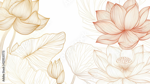 Elegant lotus flower line art design, perfect for serene backgrounds or wellness websites