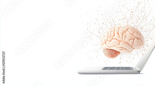 innovation Abstract Brain with Circuit Abstract brain icon connected to a network of nodes and lines, symbolizing neural networks, artificial intelligence, and the internet of things.
