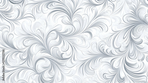 Elegant silver floral pattern on white background, ideal for textile design or wallpaper