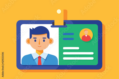 A flat illustration of a customizable ID card with a cartoon character and vibrant background Id card Customizable Flat Illustration