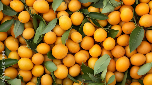 Fresh Marian plum harvest, abundant fruit, green leaves, market stall background.  Food packaging, recipe website